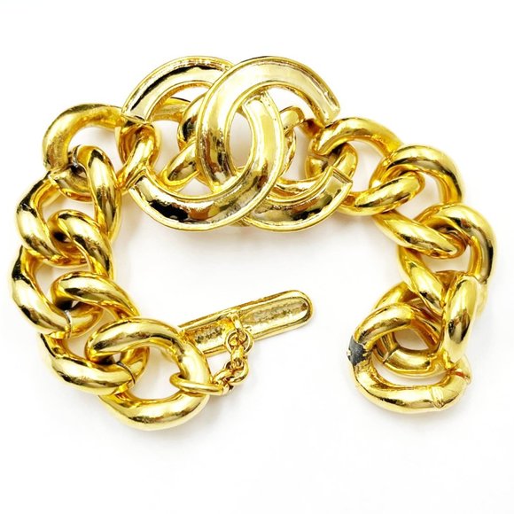 Chanel Vintage Gold Plated CC Chunky Chain Bracelet - Picture 1 of 4